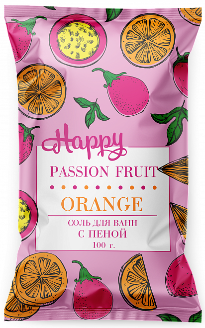 Лаборатория Катрин Соль для ванн с пеной с апельсином и маракуйя Happy Passion Fruit & Orange, 100г