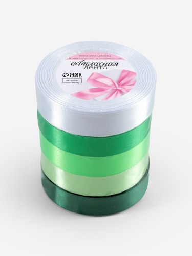 Набор атласных лент спектр зеленый, 5шт, 20мм*23±1м