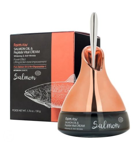 FarmStay Омолаживающий крем для лица с маслом лосося и пептидами Salmon Oil & Peptide Vital Cream, 50г