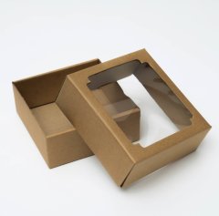 Коробка сборная без печати крышка-дно бурая с окном 14,5х14,5х6 см, 1шт
