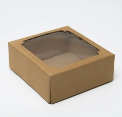 Коробка сборная без печати крышка-дно бурая с окном 14,5х14,5х6 см, 1шт