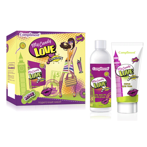 Compliment Kids Подарочный набор №1340 "London my candy love": гель-масло для душа, 250мл + скраб для тела, 200мл + тату 