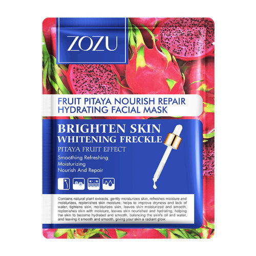 Zozu Тканевая маска выравнивающая тон для лица с экстрактом патайи Fruit Pitaya Nourish Repair Hydrating Facial Mask, 25г