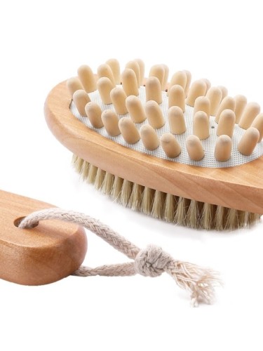 Антицеллюлитная щетка для сухого массажа двухсторонняя, 38см