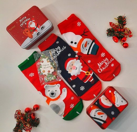 Turkan Носки новогодние женские в железной коробке 3 пары, 3