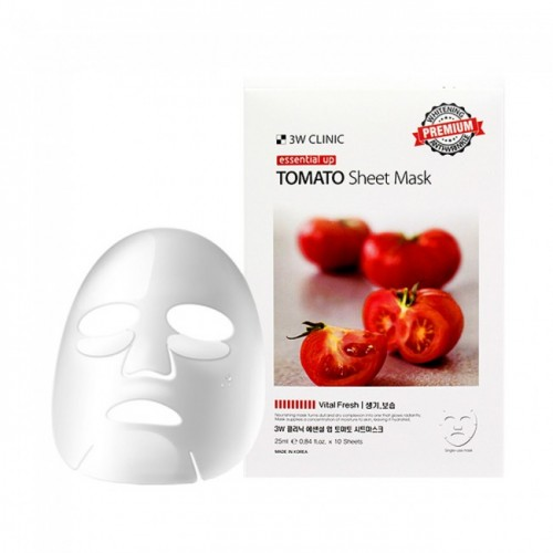 3W Clinic Осветляющая тканевая маска для лица с экстрактом томата Essential Up Sheet Mask Tomato, 25мл