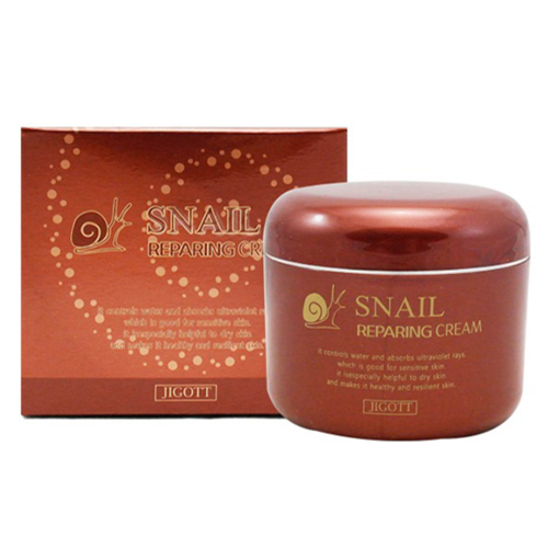 Jigott Восстанавливающий крем для лица с улиточным муцином Snail Reparing Cream, 100г