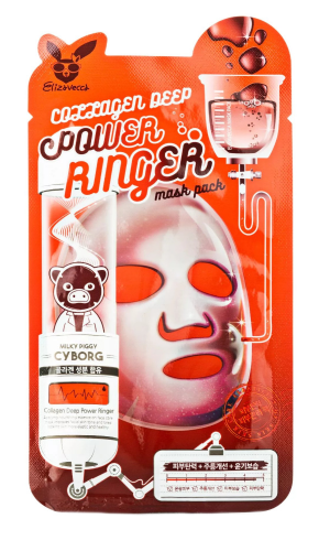 Elizavecca  Омолаживающая тканевая маска для лица с коллагеном Collagen Deep Power Ringer Mask Pack, 23мл*10шт