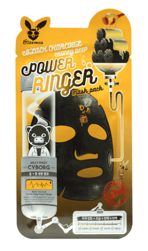 Elizavecca Очищающая тканевая маска для лица с порошком древесного угля Black Charcoal Honey Deep Power Ringer Mask Pack, 23мл*10шт