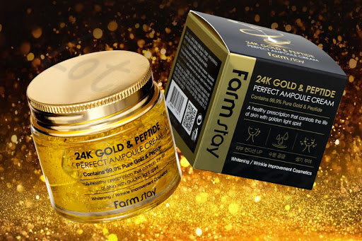 FarmStay 24K Gold & Peptide Perfect Ampoule Cream Ампульный крем с золотом и пептидами, 80 мл