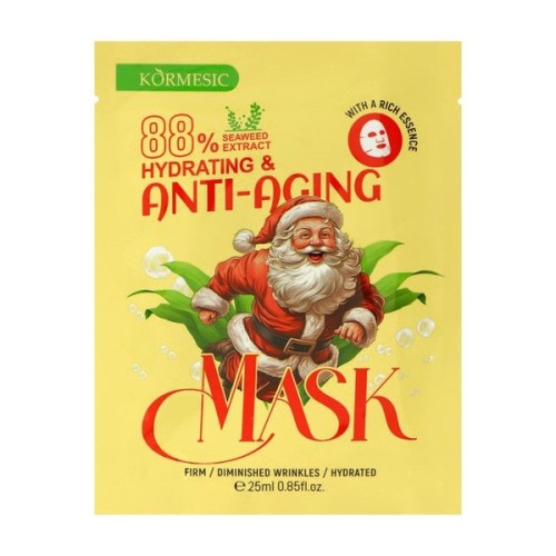 Kormesic Омолаживающая тканевая маска для лица с экстрактом морских водорослей в новогоднем дизайне 88% Seaweed Extract Hudrating Anti-Aging, 25мл