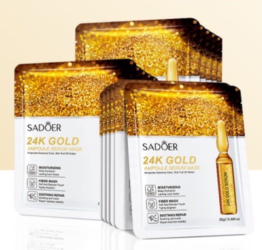 Sadoer Тканевая маска для лица ампульная с золотом 24К Gold, 25г