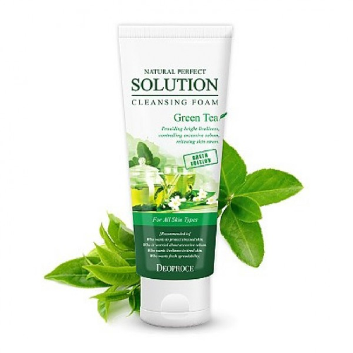 Deoproce Пенка для умывания с экстрактом зеленого чая Natural Perfect Solution Cleansing Foam Green Tea, 170мл