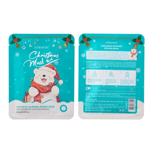 Kormesic Тканевая маска для лица с керамидами в новогоднем дизайне Ceramide Barrier Repair Mask, 25мл