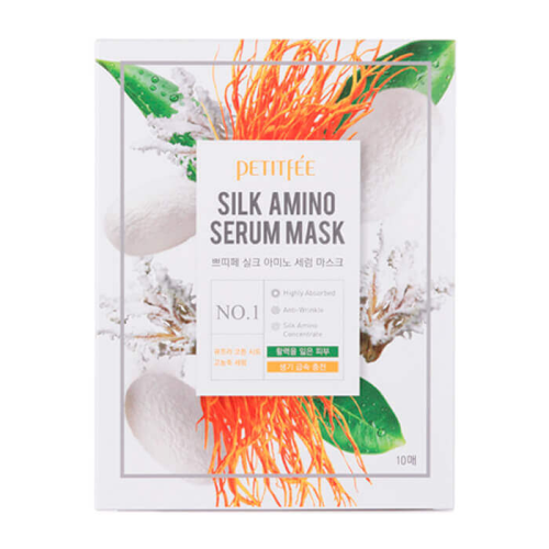 Petitfee Тканевая маска для лица с шелком Silk Amino Serum Mask, 25мл*10шт