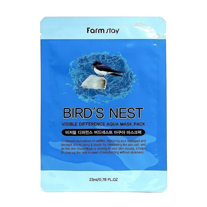FarmStay Тканевая маска для лица с экстрактом ласточкиного гнезда Visible Difference Mask Sheet Bird'S Nest Aqua, 23мл