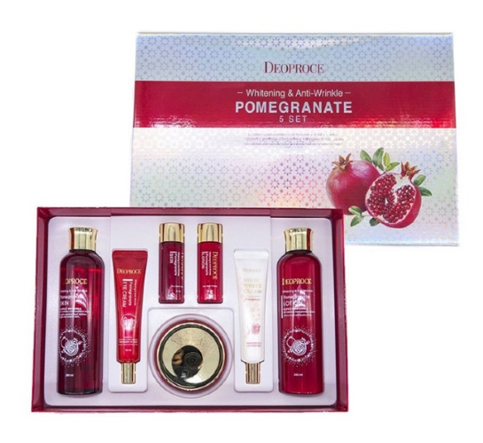 Deoproce Набор средств для ухода за кожей лица с экстрактом граната Whitening and Anti-Wrinkle Pomegranate 5 Set, 260 мл + 260 мл + 40 мл + 100 мл + 40 мл + 30 мл + 30 мл