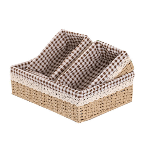 Корзинка для хранения плетеная, коричневая клетка 