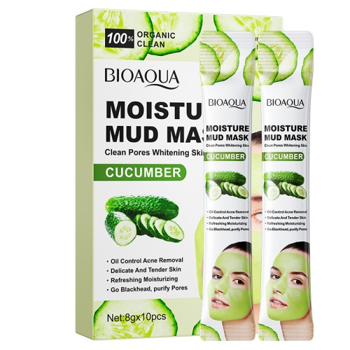 BioAqua Отбеливающая глиняная маска для лица с экстрактом огурца Moisture Mud Mask Cucumber, 8г*10шт