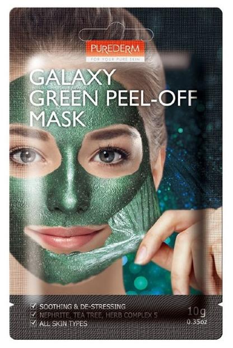 Purederm Успокаивающая маска для лица Galaxy Green Peel Off Mask, 10г