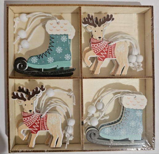 Evazia Набор деревянных елочных игрушек, олень/коньки, 12 в 1, 1шт  