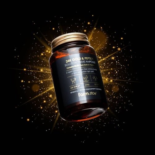 FarmStay 24K Gold and Peptide Solution Prime Ampoule Антивозрастная сыворотка с золотом и пептидами, 250 мл