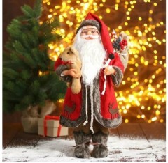 Санта клаус в красной шубке с мишкой 38см, 1шт