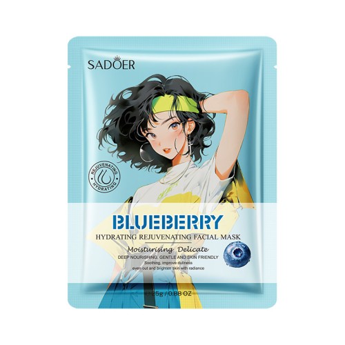 Sadoer Тканевая маска для лица с экстрактом черники Blueberry Hydrating Rejuvenating Facial Mask, 25мл