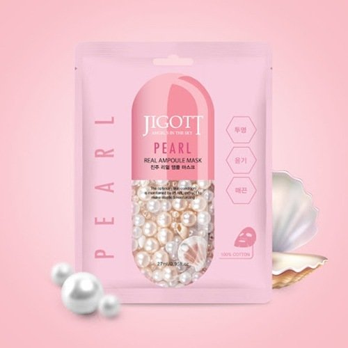 Jigott Ампульная тканевая маска для лица с экстрактом жемчуга Real Ampoule Mask Pearl, 27мл 
