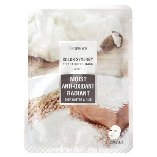 Deoproce Тканевая маска для лица с рисовой водой и маслом ши Color Synergy Effect Sheet Mask White, 20г*10шт